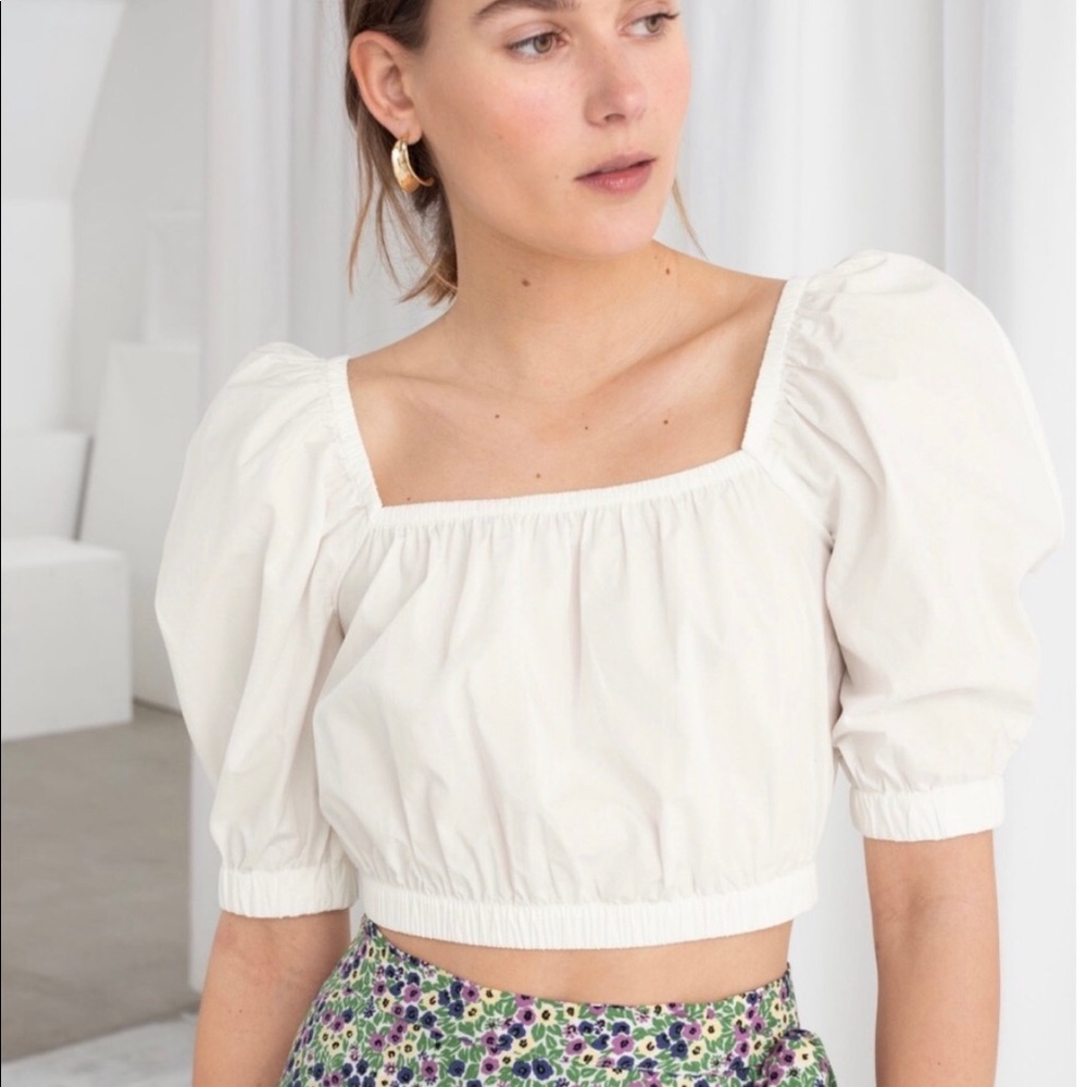& Other Stories Cropped White Cotton Top sz L